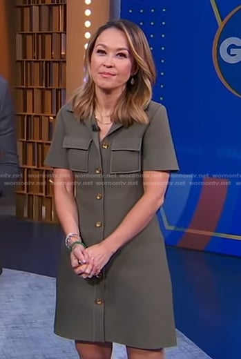 Eva’s khaki short sleeve shirtdress on Good Morning America