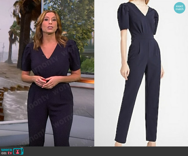 Express Puff Sleeve Jumpsuit worn by Stephanie Abrams on CBS Mornings