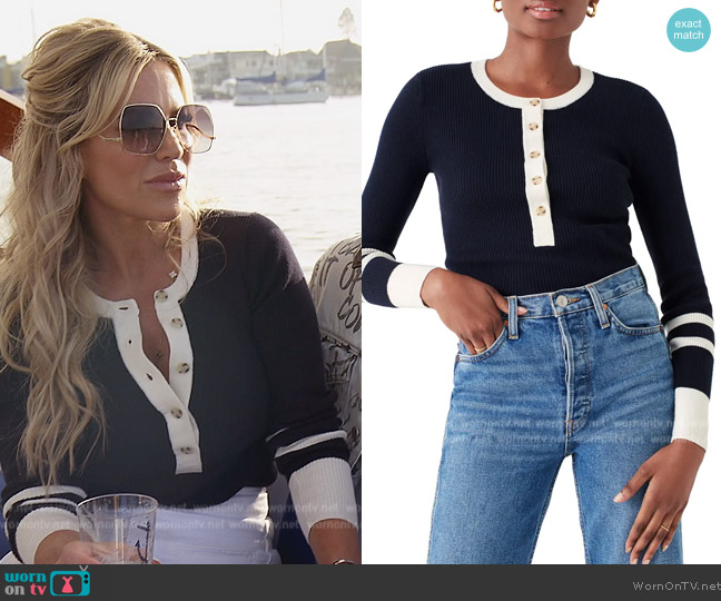 Faherty Mikki Organic Cotton & Cashmere Henley Sweater worn by Jennifer Pedranti on The Real Housewives of Orange County