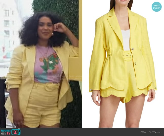 Farm Rio Peplum Linen Blazer in Bright Yellow worn by Elizabeth Acevedo on Good Morning America