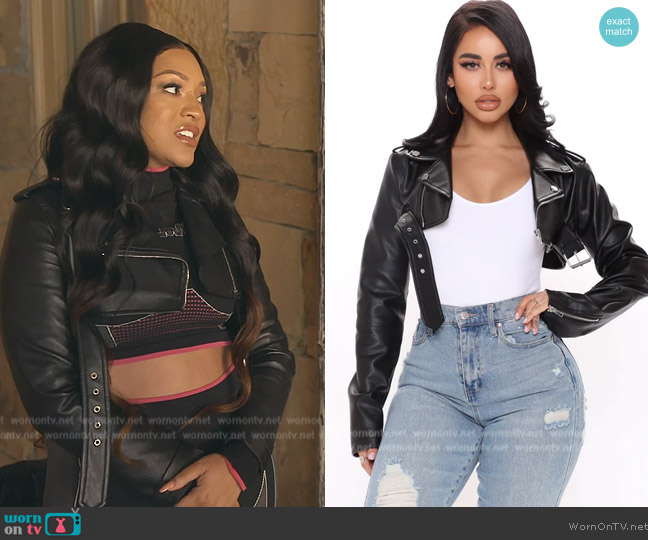 Fashion Nova Pop It Crop It Faux Leather Jacket worn by Drew Sidora on The Real Housewives of Atlanta