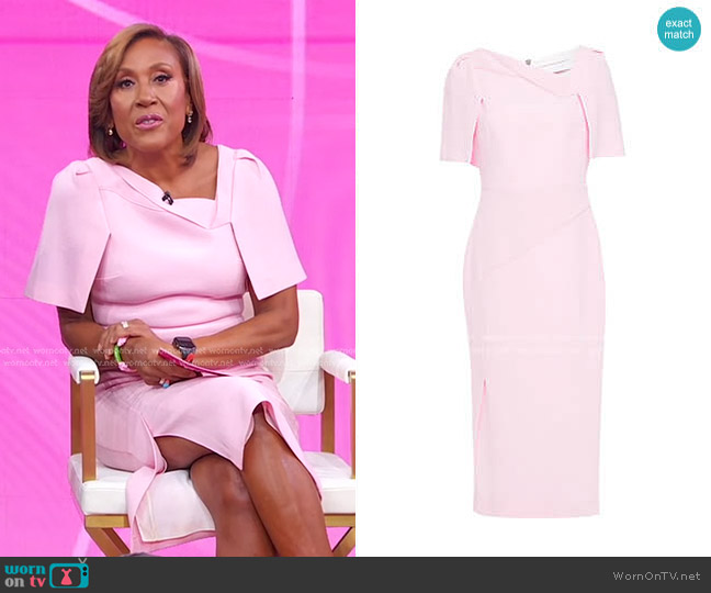 Roland Mouret Fenton Cape-Effect Wool-Crepe Midi Dress worn by Robin Roberts on Good Morning America