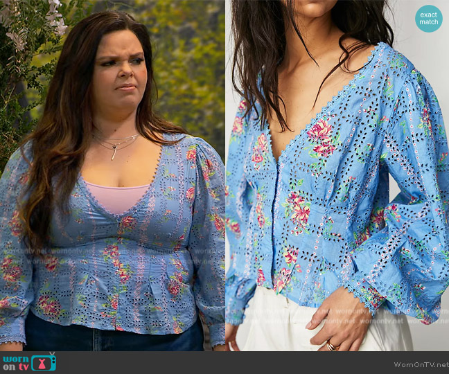 Free People Blossom Eyelet Top worn by Lou Hockhauser (Miranda May) on Bunkd