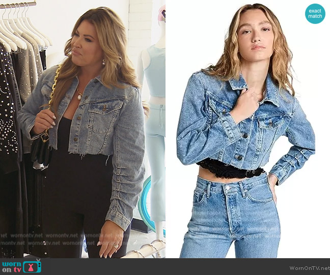 Free People Movement Ollie Femme Trucker Jacket worn by Emily Simpson on The Real Housewives of Orange County