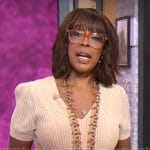 Gayle King’s beige and orange knit dress on CBS Mornings