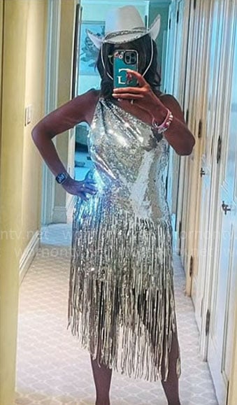Gayle King’s silver one-shoulder dress (tried on) on CBS Mornings