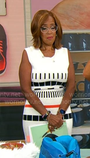 Gayle King’s white dashed stripe dress on CBS Mornings