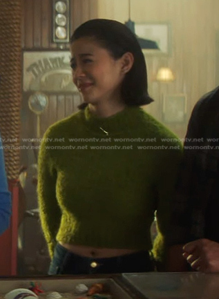 George’s olive green cropped sweater on Nancy Drew