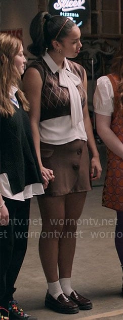 Gina’s brown argyle sweater vest on High School Musical The Musical The Series