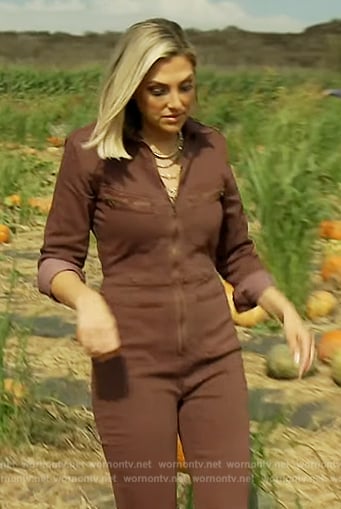 Gina’s maroon denim jumpsuit on The Real Housewives of Orange County