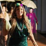 Gizelle’s green satin ruched dress on The Real Housewives Ultimate Girls Trip