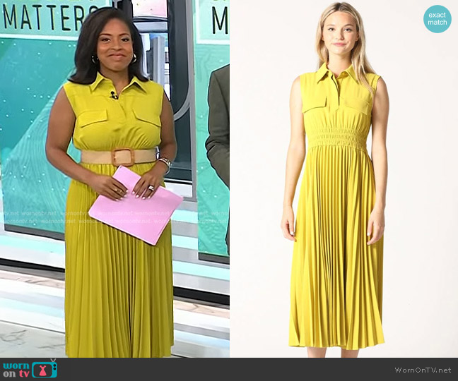 Gracia Sleeveless Pleated Smock Shirt Dress w/Flap Pocket worn by Sheinelle Jones on Today