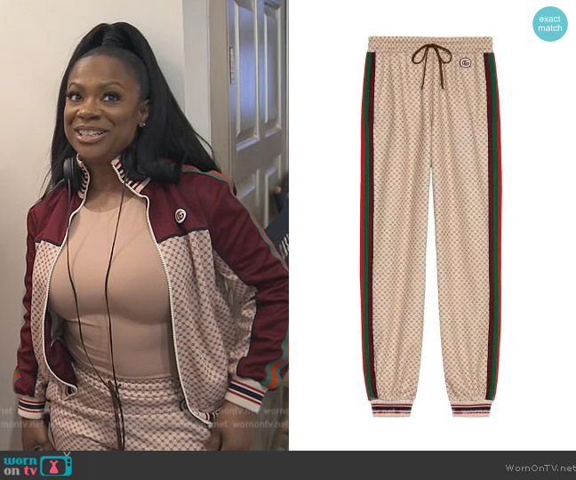 Gucci Interlocking G-print track pants worn by Kandi Burruss on The Real Housewives of Atlanta