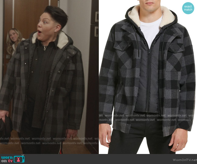 Guess 2-In-1 Buffalo Check Wool Hooded Shacket worn by Che Diaz (Sara Ramirez) on And Just Like That