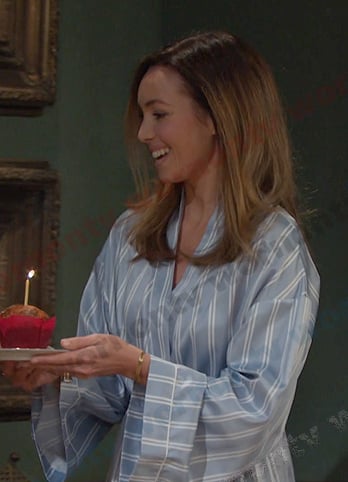Gwen’s blue striped robe on Days of our Lives