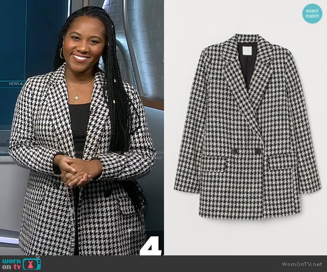 H&M Boucle Jacket in Black/Houndstooth-Patterned worn by Kay Angrum on NBC News Daily