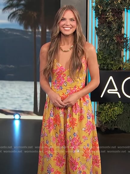 Hannah’s yellow floral print dress on Access Hollywood