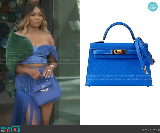 Hermes Kelly Bag 20 Mini Kelly II Blue Hydra Chevre Gold Hardware worn by Marlo Hampton on The Real Housewives of Atlanta
