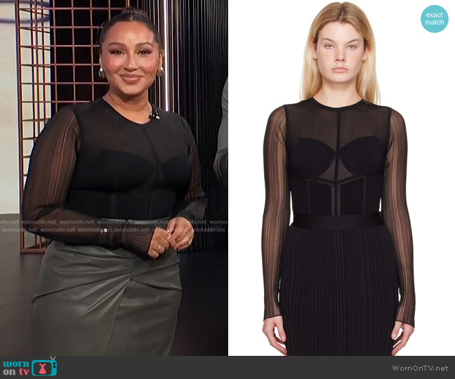Herve Leger Bustier Bodysuit worn by Adrienne Houghton on E! News