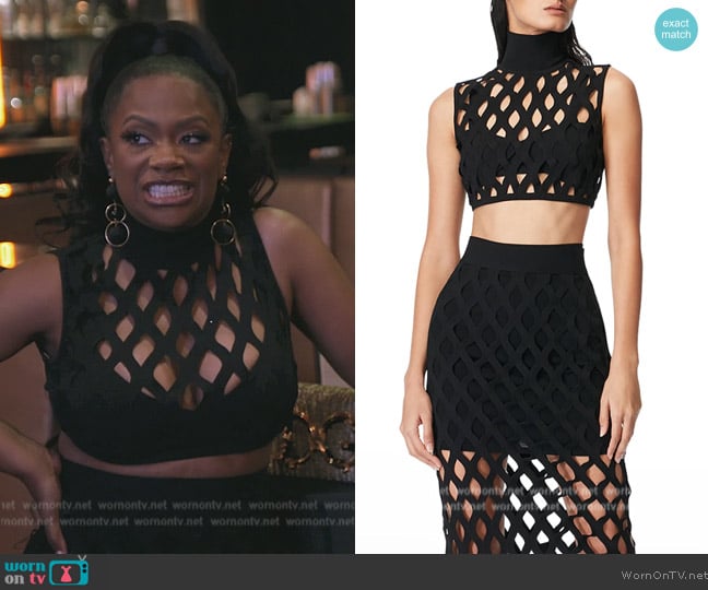 Herve Leger Turtleneck Fishnet Bandage Crop Top worn by Kandi Burruss on The Real Housewives of Atlanta