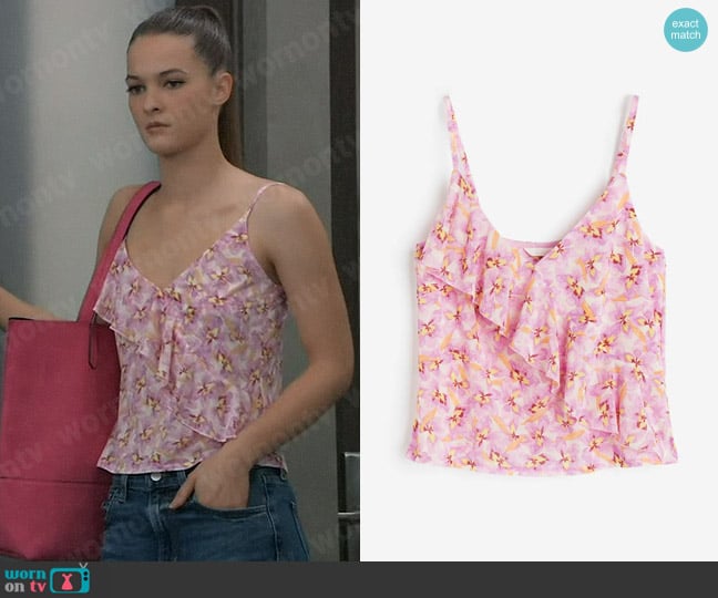 H&M Flounce-detail Camisole Top in Light Purple / Floral worn by Esme (Avery Kristen Pohl) on General Hospital