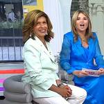 Hoda’s mint green double breasted blazer and white slit pants on Today