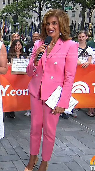 Hoda’s pink double breasted blazer and pants on Today