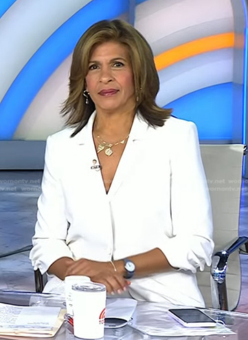 Hoda’s white ruched sleeve blazer on Today