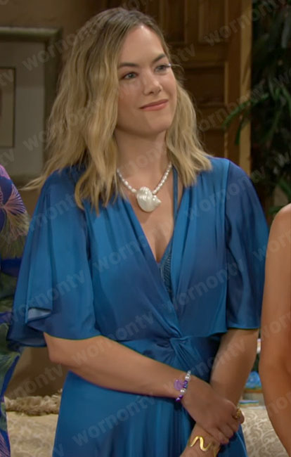 Hope’s blue mermaid party dress on The Bold and the Beautiful