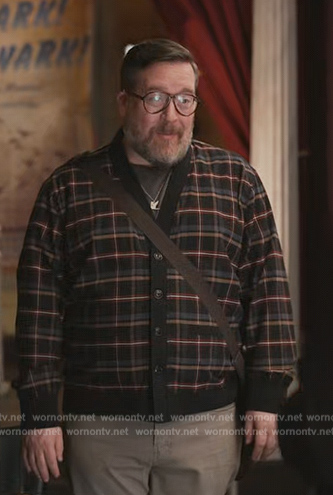 Howard’s black plaid cardigan on Only Murders in the Building