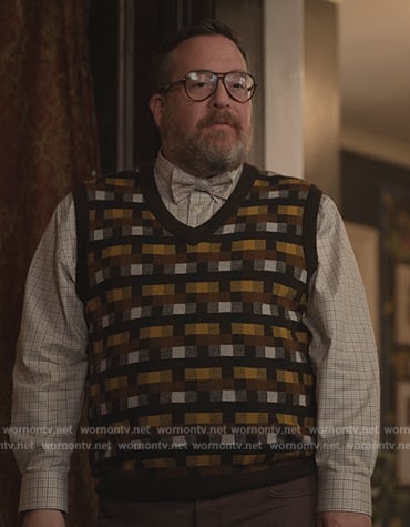 Howard’s check knit vest on Only Murders in the Building