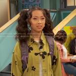 Ivy’s green denim floral print jacket on Ravens Home