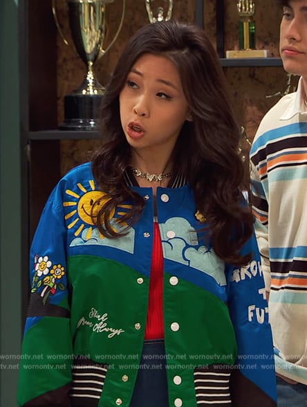 Ivy’s landscape print bomber jacket on Ravens Home
