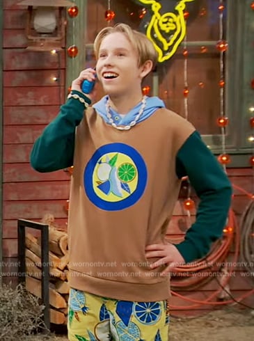 Jake’s fruit print hoodie and shorts on Bunkd