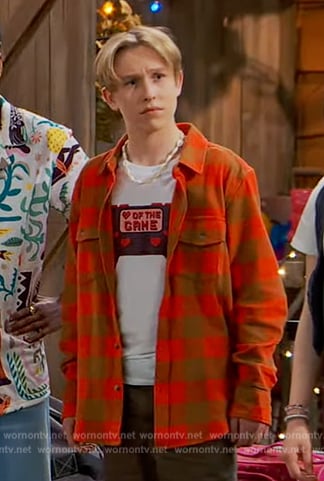 Jake’s orange check flannel shirt on Bunkd