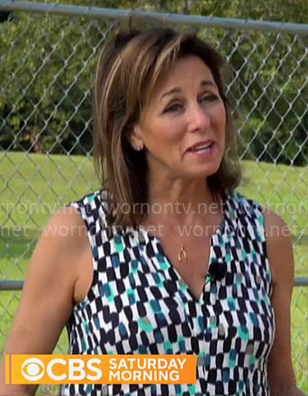 Janet Shamlian’s printed sleeveless top on CBS Mornings