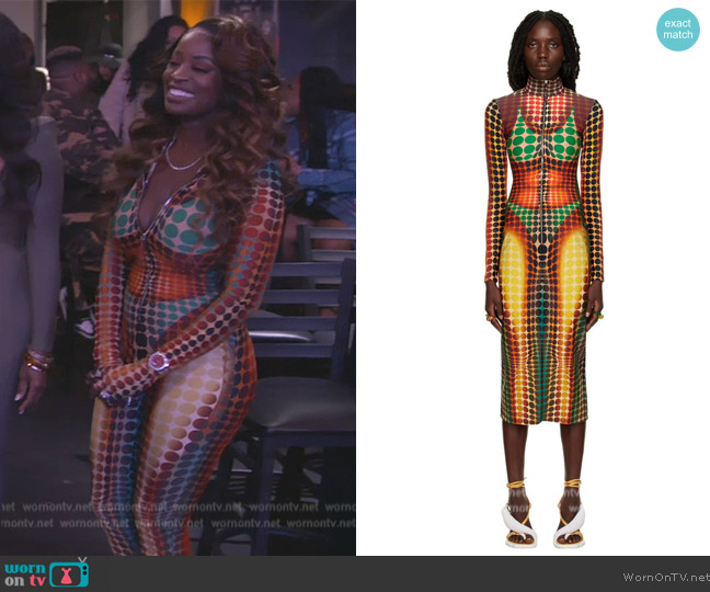 Jean Paul Gaultier Brown Dots Midi Dress worn by Shamea Morton on The Real Housewives of Atlanta