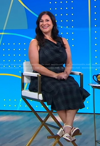 Jennifer Weiner’s plaid cowl neck dress on Good Morning America