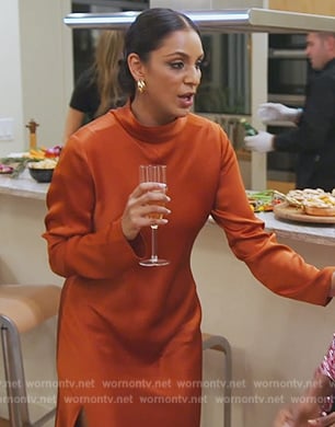 Jessel’s orange satin mock neck dress on The Real Housewives of New York City