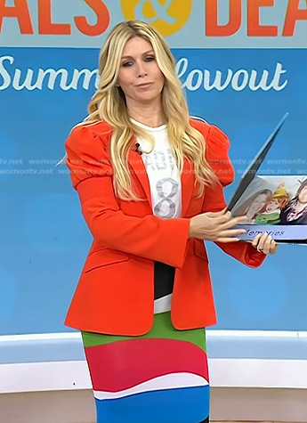Jill’s red puff sleeve blazer and colorblock skirt on Today