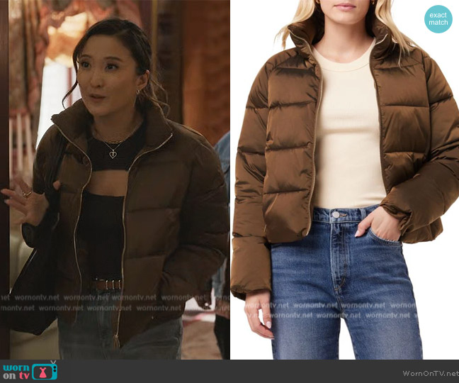 Joe Jeans The Keely Satin Puffer Jacket worn by Kimber (Ashley Park) on Only Murders in the Building