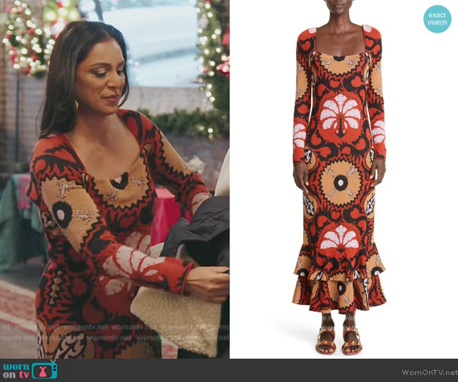 Johanna Ortiz Artful Dream Ruffle Hem Long Sleeve Pima Cotton Midi Dress worn by Jessel Taank on The Real Housewives of New York City