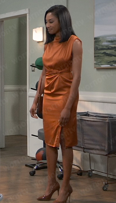 Jordan’s orange satin dress on General Hospital