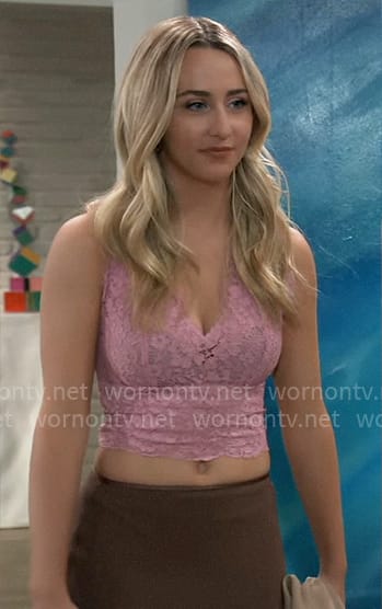 Josslyn’s pink lace v-neck top on General Hospital