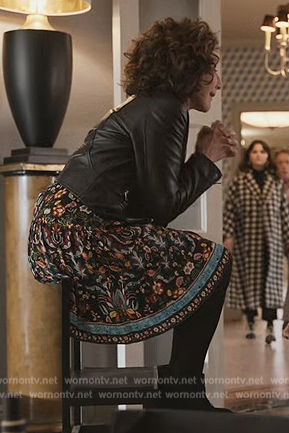 Joy’s black floral print dress on Only Murders in the Building