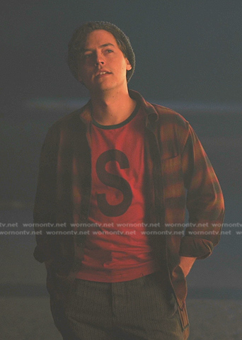 Jughead’s orange plaid flannel shirt on Riverdale