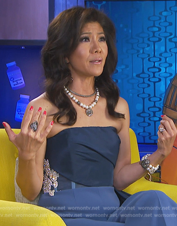 Julie Chen’s blue embellished jumpsuit on Big Brother
