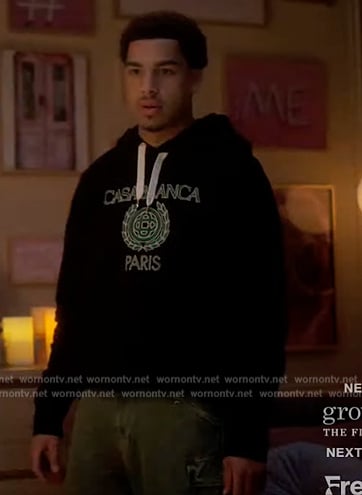 Junior’s black casablanca print hoodie on Grown-ish