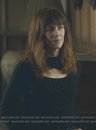 Wendy’s black cable knit cutout sweater on Billions