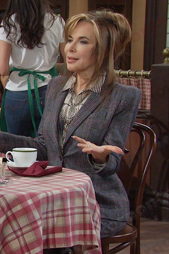 Kate’s grey plaid blazer and pants on Days of our Lives